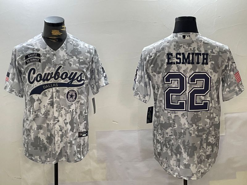 Men Dallas Cowboys #22 E.Smith Nike Arctic Camo 2024 Salute to Service Limited NFL Jersey style 3